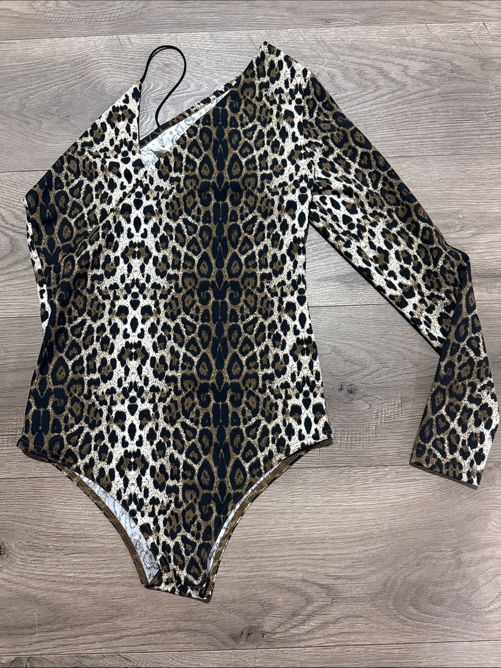 glam One-Shoulder Leopard-Print Bodysuit in Black, Brown, White